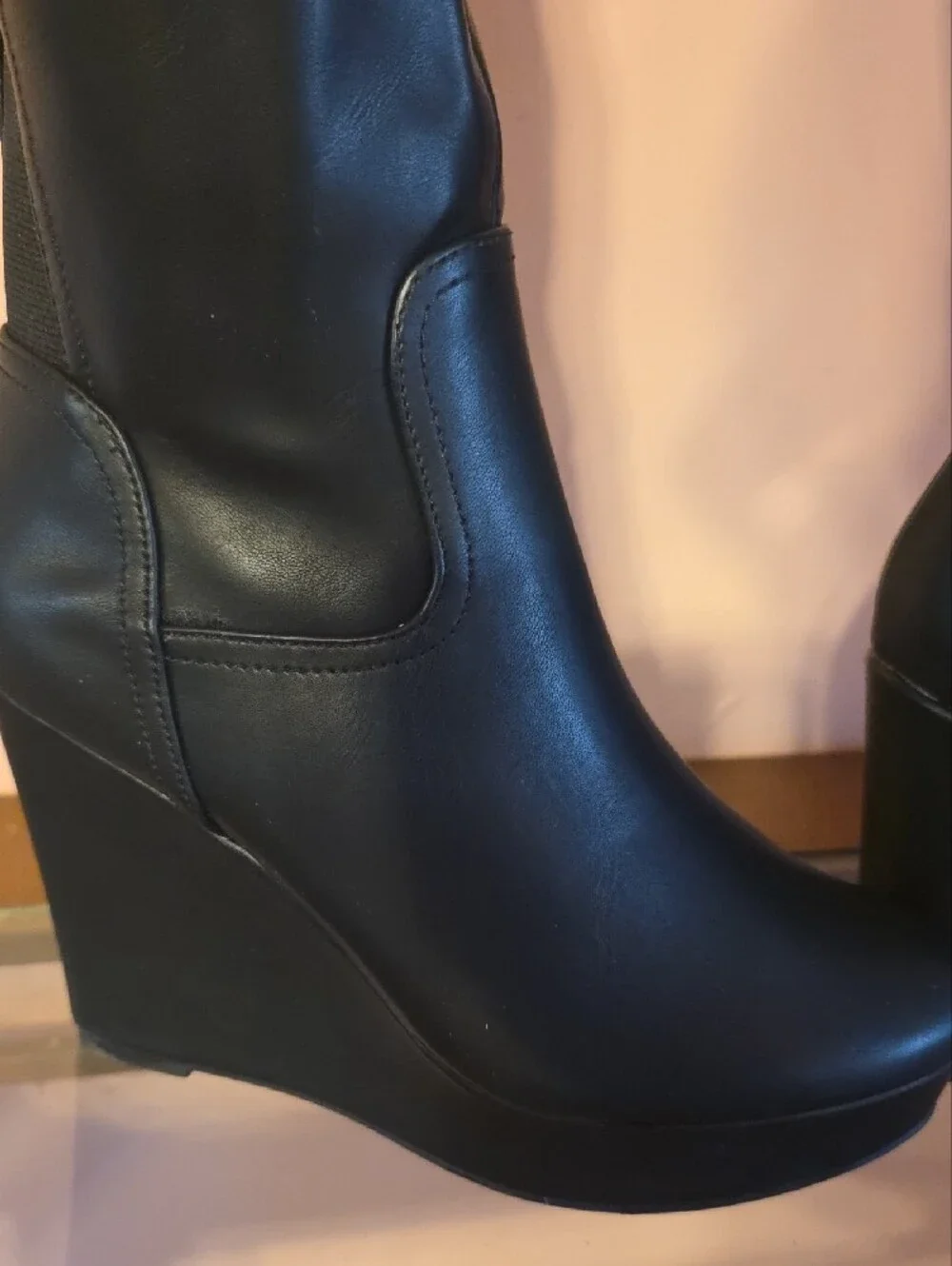 Classic Black Wedge Knee-High Boots - Women's Stylish Riding Boot